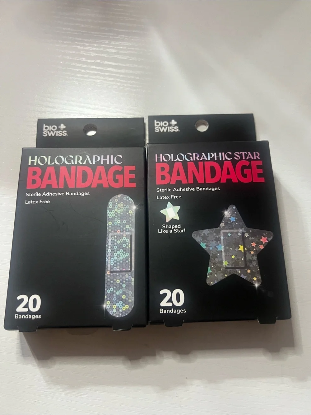 Holographic Star Bandages - Black with Multicolor Sparkle (20 Pack)